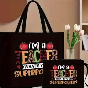 Black Teacher Tote and Pouch Set
